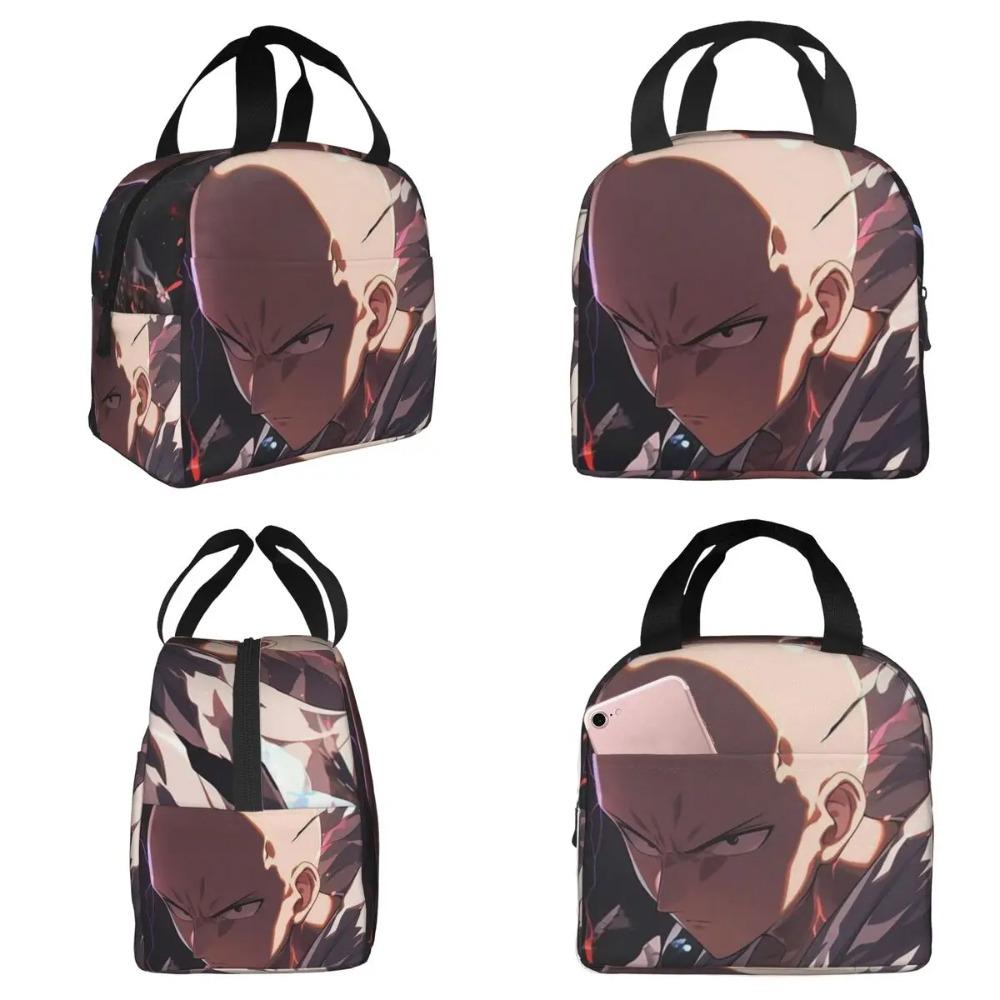 Japanese Saitama Anime Manga Insulated Lunch Bag for Women Office Cooler Thermal Food Box Tote Portable Lunch Boxes Container