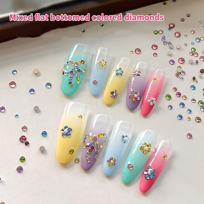 100Pcs Round Colorful Nail Rhinestones, Sparkling 3D Flatback  Nail Gems, Nail Salon Decorations Diy Nail Art Supplie