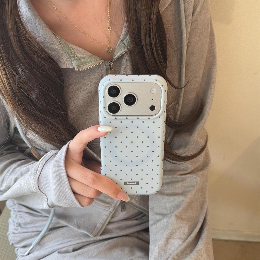 Magnetic Powder Blue & White Polka Dot iPhone 14/13 Compatible ProMax Case with Round Edges
