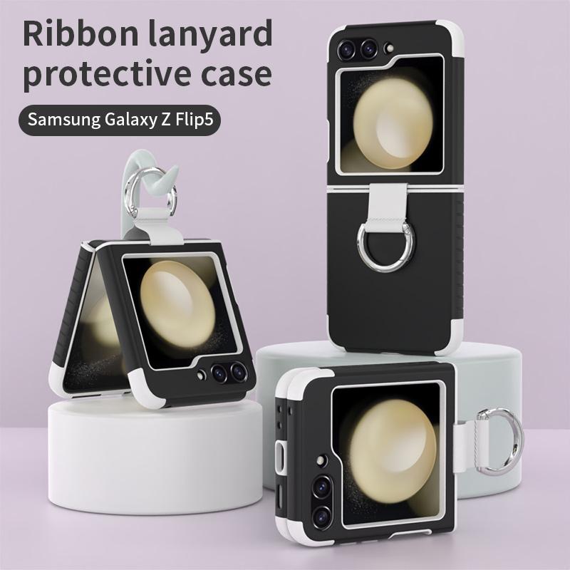 Electroplating Silicone Soft Anti-Drop Phone Case for Samsung Galaxy Z Flip 5 Flip5 5G Ring Hard Shell Shockproof Cover