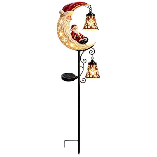 Year Round Outdoor Garden Decor Solar Christmas Stake Light, 31.5 Inch Santa Snowman LED Pathway Lights, Warm Lawn Ornaments Waterproof Metal