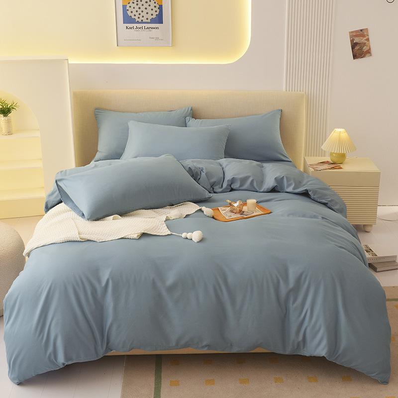 "Pure Color Sanded Four-Piece Bedding Set - Simple Style Quilt, Bedsheet for Dorms, Autumn/Winter."