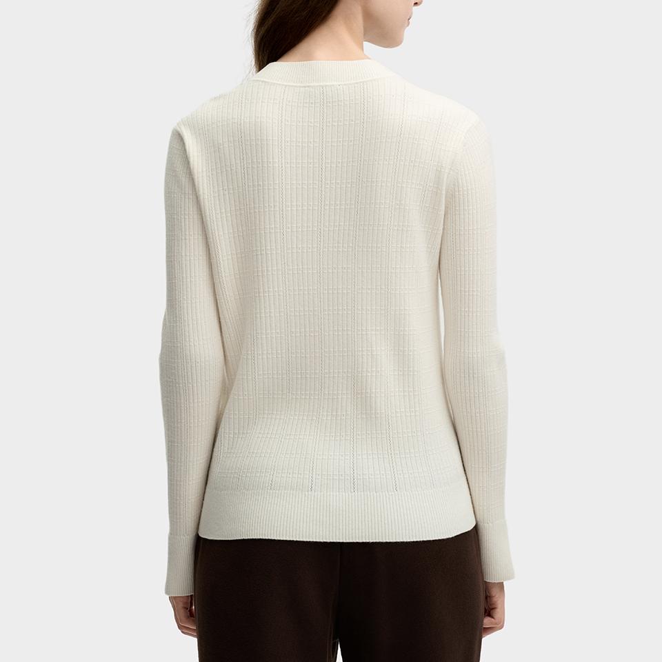 FILA Heritage Series Comfortable Skin-Friendly Soft Round Neck Long Sleeve Knit Sweater Women tops Cloud-Mushroom-White F11W518405F-WT