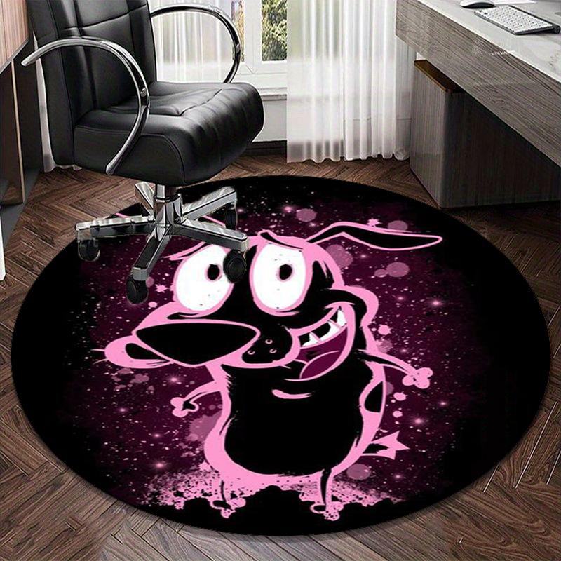 Pink Cowardly Dog Thumbs Up round carpet Chair cushion Round Entryway Rug, Soft Round Rugs for Living Room, Bedroom, Circle Carpet decor gifts