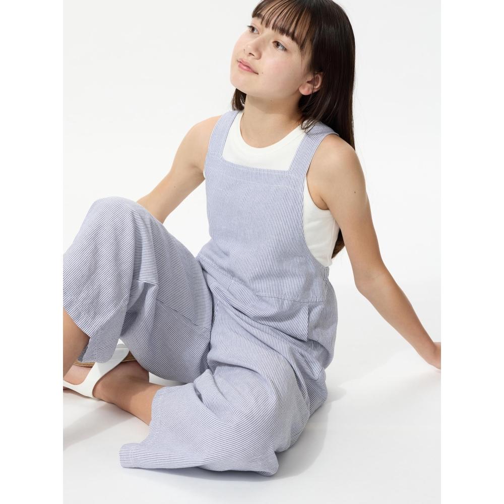 

Uniqlo Japan Girls Linen Blend Overalls 65 BLUE/160