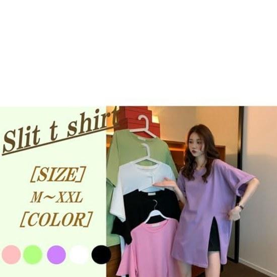 Japanese brand womens long T-shirt dress slits five-minute sleeves tunic solid color oversized body coverage wear one mile.