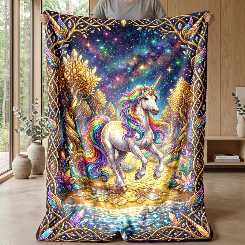 Rainbow Unicorn In Galaxy Theme Blanket Lightweight Warm Flannel Blanket Decorative Throw Blanket for Home Decoration