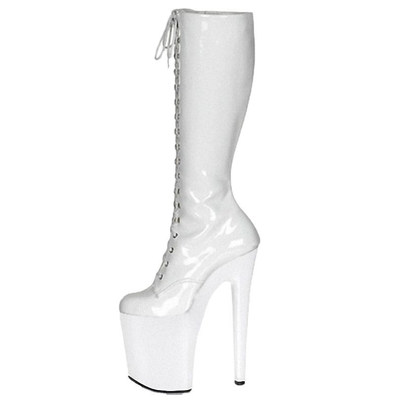 20cm High Heel Front Lace Up Tube Boots Patent Leather High Heel Boots Pole Dance Shoes Nightclub Shoes