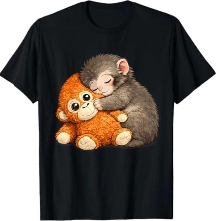 Punch The Monkey Cuddling Stuffed Animal Meme Viral Internet T-Shirt S