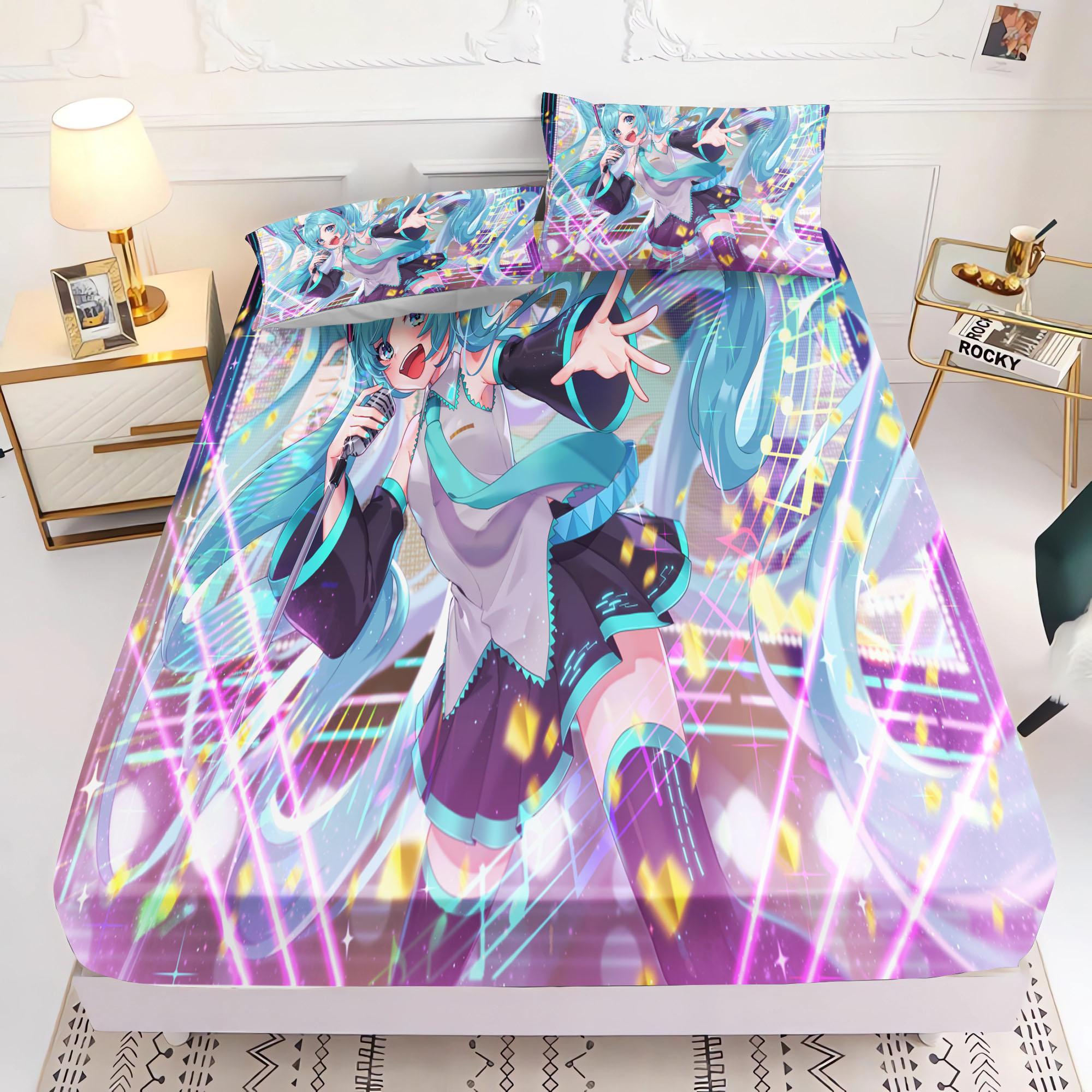 

Простирадло на гумці з принтом Hatsune Miku Comforte Покривало для ліжка Повний комплект 3D Дитяча постільна білизна Декор аніме кімнати Дім 193x203x30cm