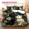 Leaf Cat Pattern Bedding Quilt Set  Home Decoration  Gift (1 * duvet cover + 2 * pillowcase  without core)