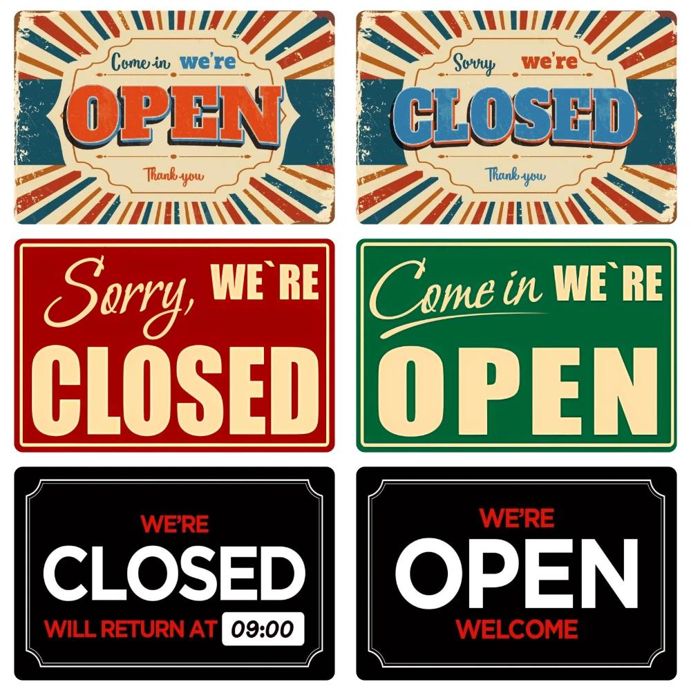 Vintage Open/Closed Wall Sign,retro Bar Open Metal Tin Plaque, Come in, Welcome Wall Decor, for Bar Club,Man Cave Poster, WY279