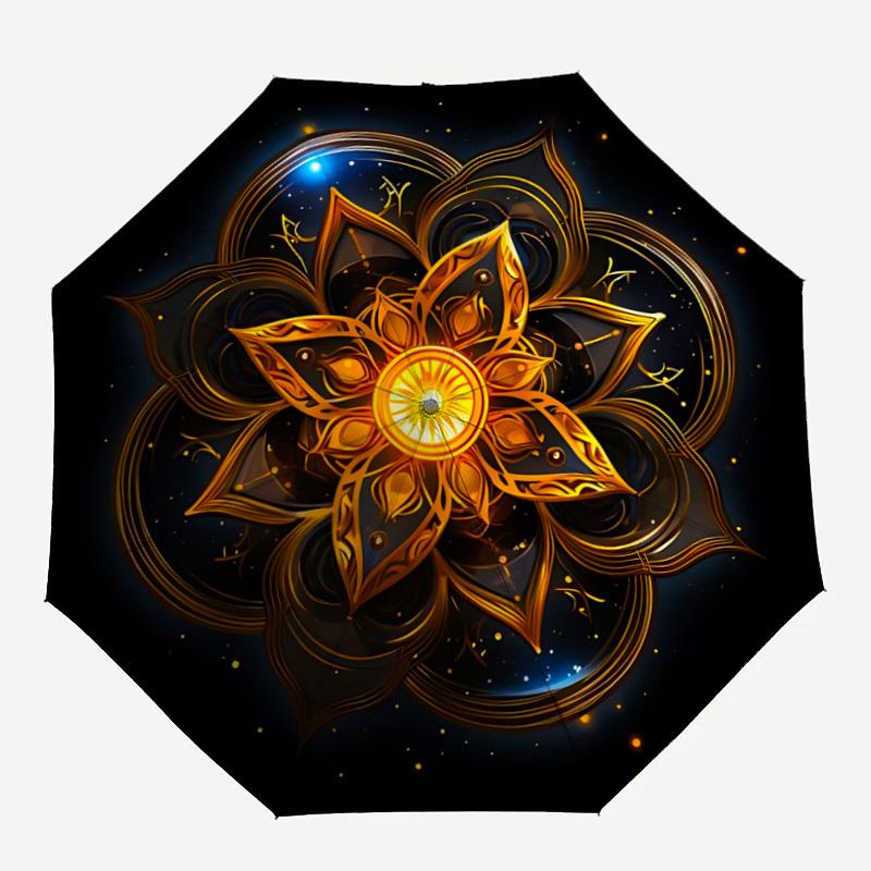 

1pc Golden Mandala Auto-Fold Umbrella with One-Touch Open/Close - 8 Reinforced Ribs for Windproof Stability, yy251118136