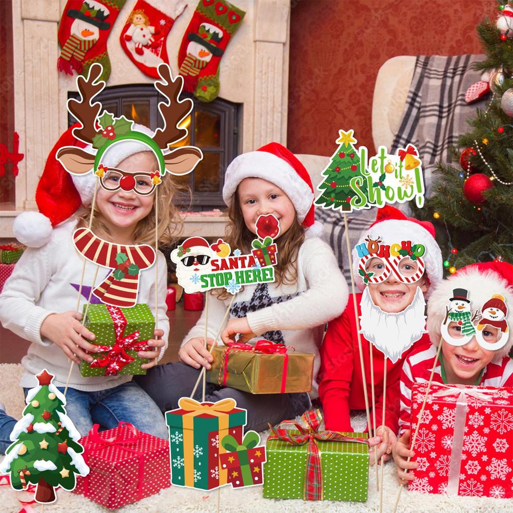 Christmas Booth Props 30 Count Party Craft Backdrop Signs Funny Selfie Posing Glasses Frames Christmas Pose Sign Kits For Adults