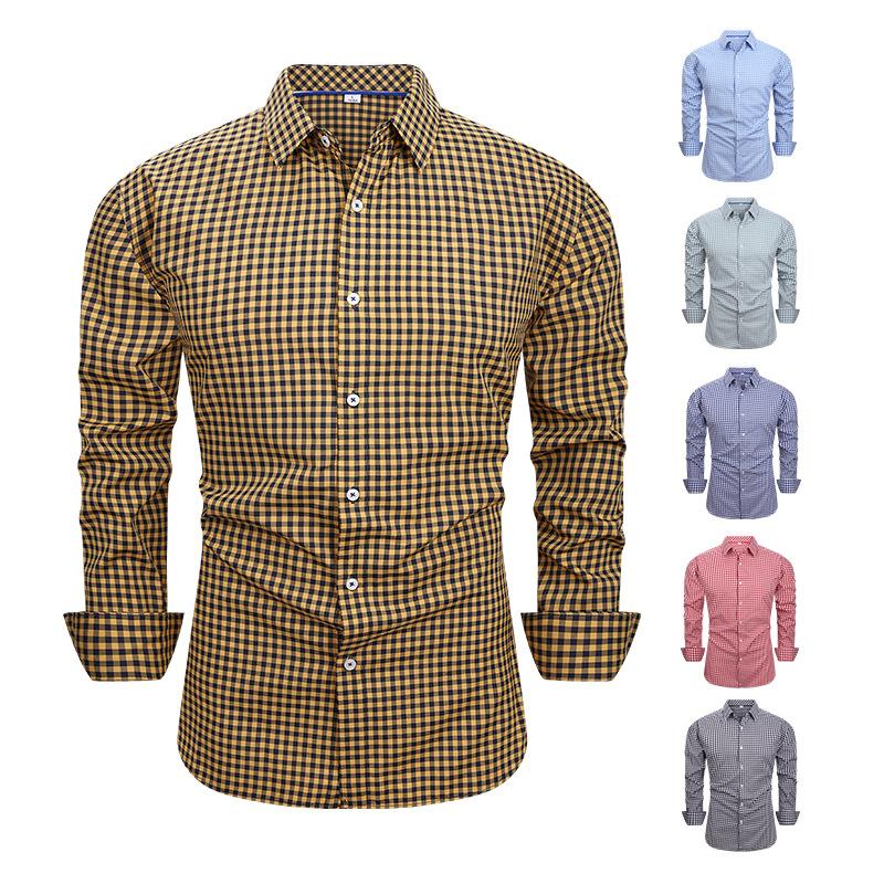 

Men s Black White Gingham Check Long Sleeve Button Shirt - Casual Cotton Shirt 3XL жовтий