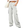 Women's Solid Color Drawstring High Waist Cargo Pocket Wide Leg Sweatpants Casual Loose Fit Sport Trousers
