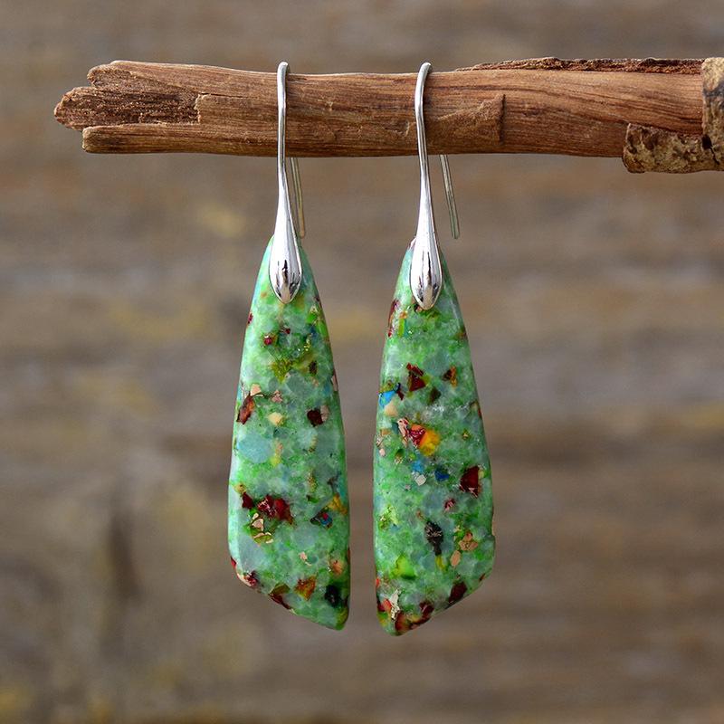 Blingbay Women's New Bohemian Ethnic Style Natural Stone Pendant Earrings Popular Retro Jewelry