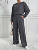 Damen Hellbraunes Relaxed Fit Rundhals Langarm Oberteil und Weitbein Hose Lounge Set