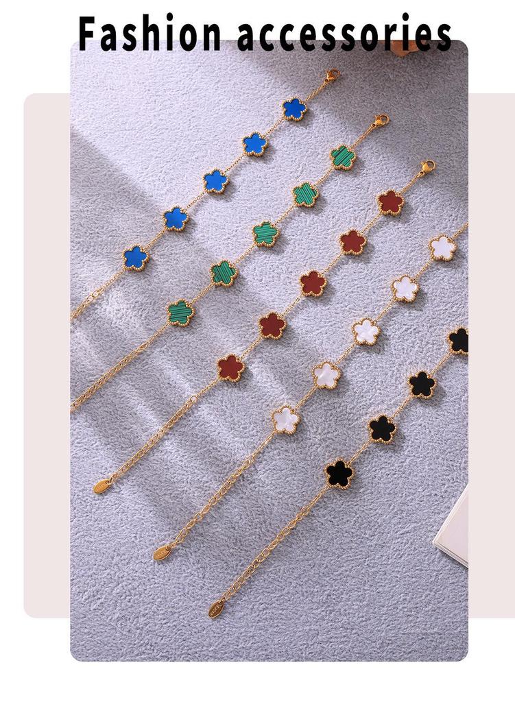 Qiongyao Multi-Color Agate Five-Petal Flower Stainless Steel Bracelet – Light Luxury, Best Friend Gift, In Stock.
