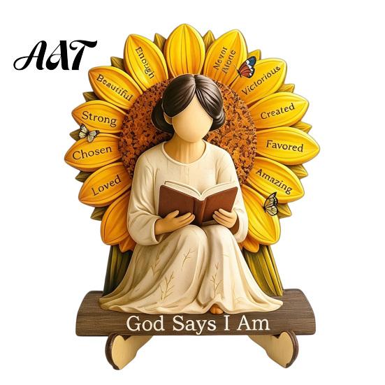 Exquisite Desktop Figurine Decor Wooden Reading Girl Figurine, Stable Pastoral Style Statue Decorative for Desk Decor, Artistic Healing Ornament,