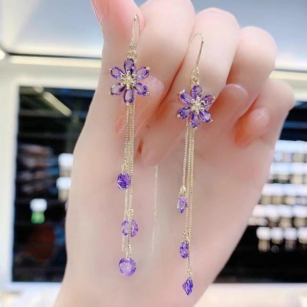 Gold Plated Crystal Leaf Tassel Drop Earrings for Women Shiny Zircon Flower Dangle Earring Wedding Party Jewelry Gift Y2k