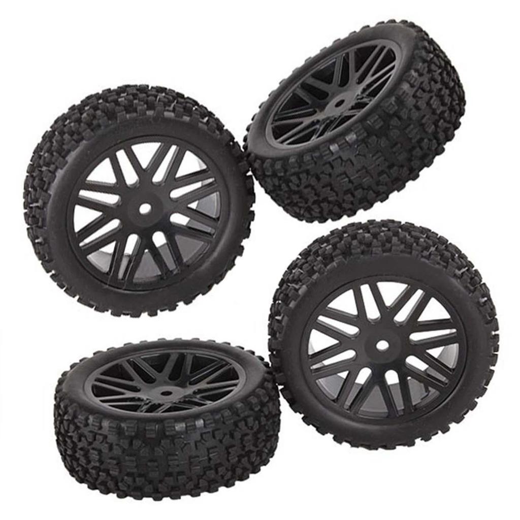 HOBBYPOWER 4-Piece Wheel Rim & Rubber Tire (Front & Rear) for 110 Scale RC Off-Road Cars & Buggies