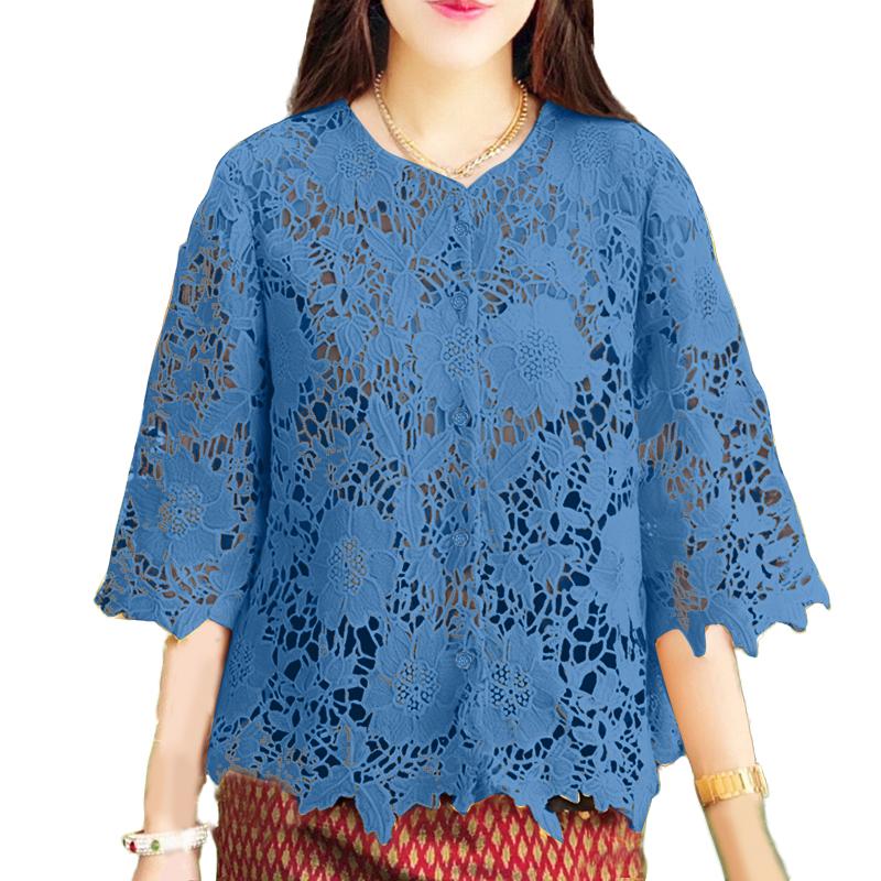 ZANZEA Womens Casual 3/4 Sleeve Lace Crochet Patchwork Loose Blouse