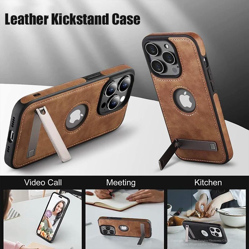 PU-Leder Handyhülle mit Ständer für iPhone 17 16 15 Pro Max 14 Plus 13 12 11 Mini Weicher Griff Luxuriöse Rückabdeckung mit Ständer