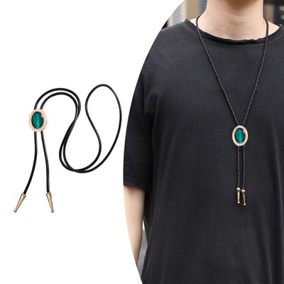 Cravatta Bolo in Corda Intrecciata Western con Pendente Gioiello in Pietra Gemma di Forma Ovale, Cravatta Gioiello con Catena Regolabile per Uomo Donna