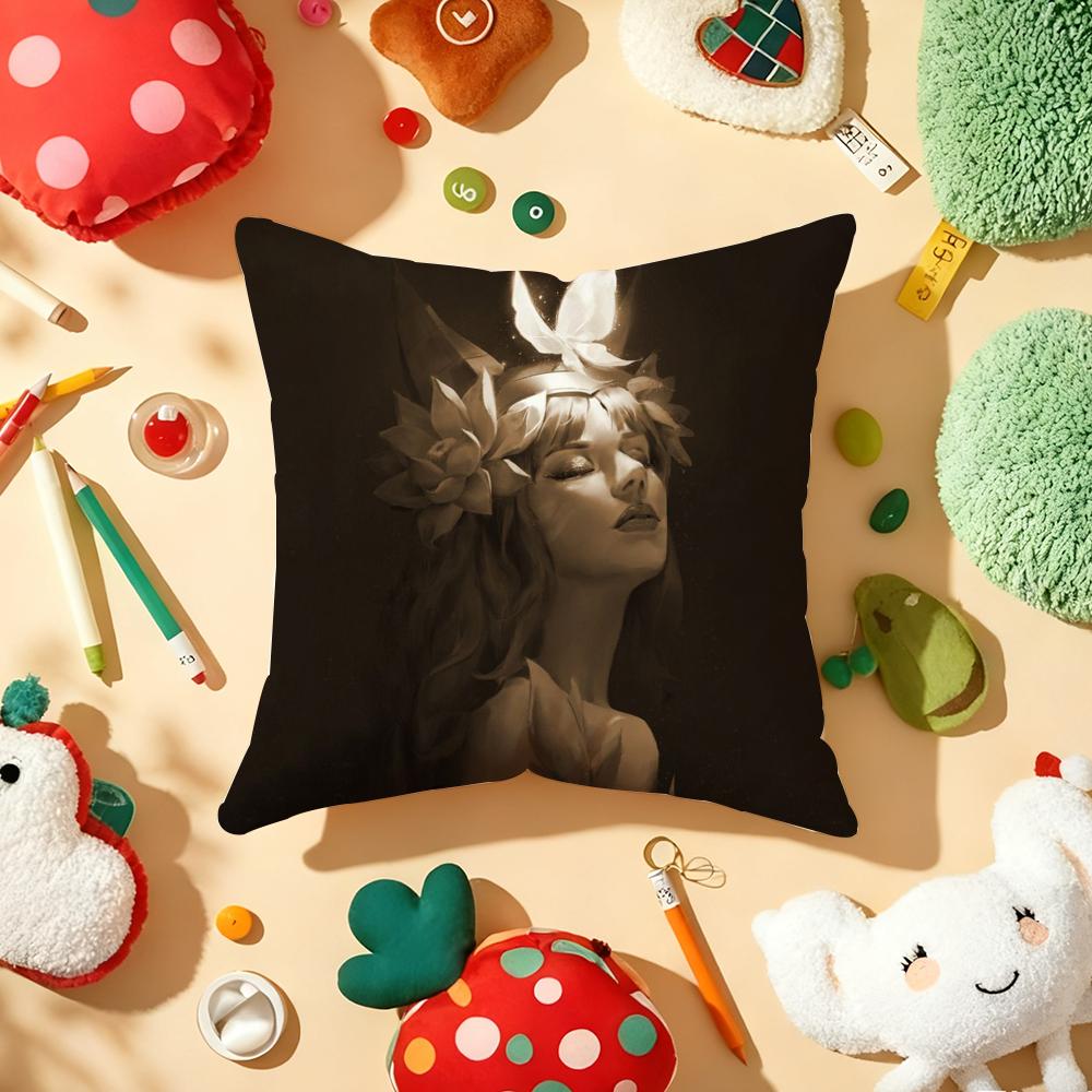 Nine-Tailed Fox Girl Cushion Cover Plush Fabric Soft Double-Sided Printed Sofa Warm Winter Home Gift Pillow Cover