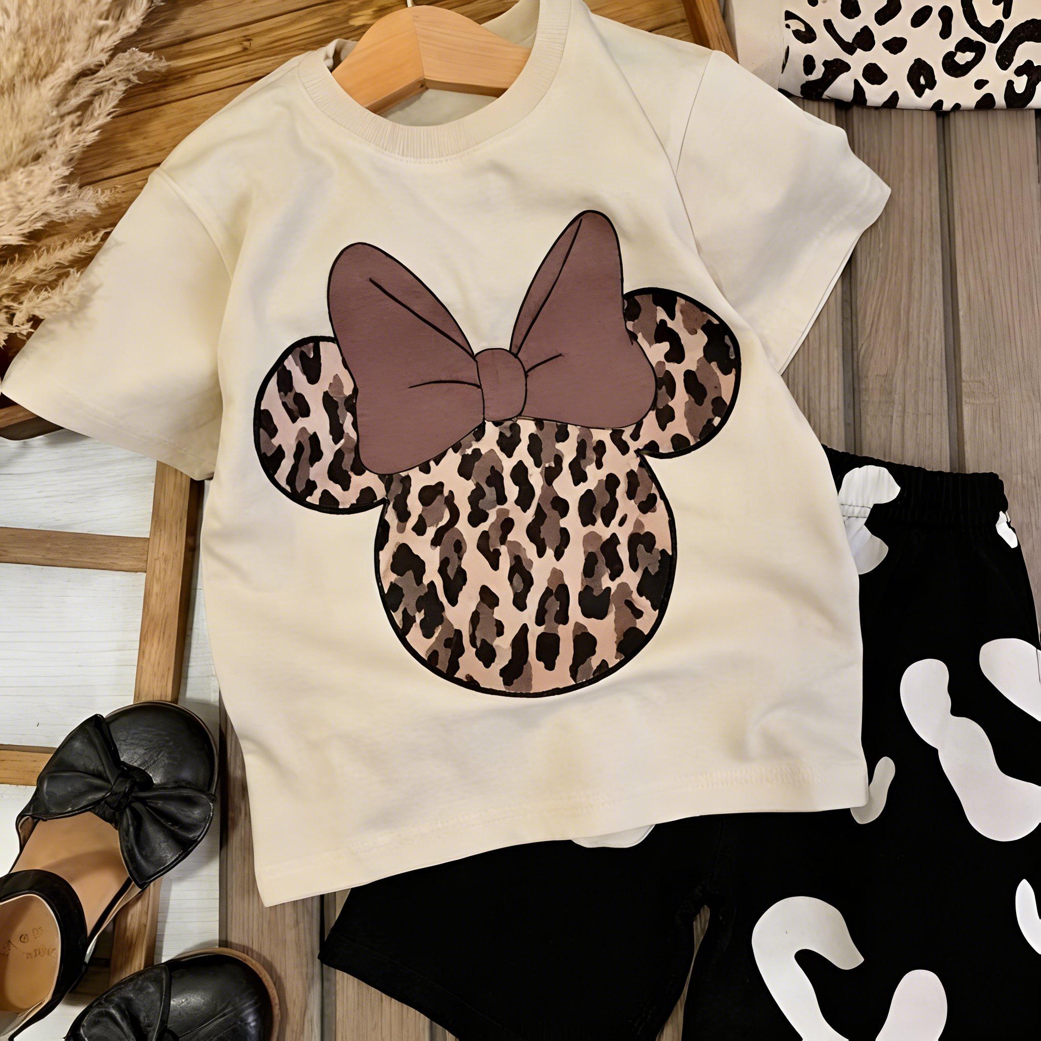 

2026 Summer New Disney Minnie Mouse Print T-Shirt Short Sleeve Street Trend Parent-Child Casual Top 100