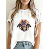 Cute Bat Drinking Bubble Tea T-Shirt White Rainbow And Clouds Print For Casual Wear