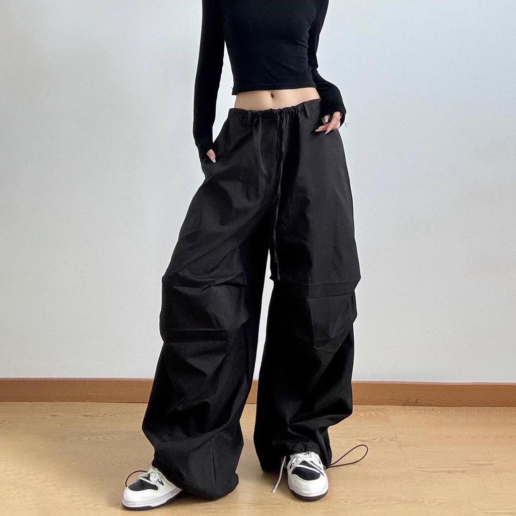 Pantalon Parachute Américain Rétro Taille Haute pour Femme 2025 - Coupe Ample, Jambe Large, Style Cargo à Séchage Rapide