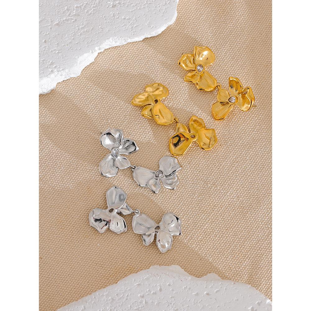 Yhpup Stainless Steel Metal Flower Bow Knot Drop Dangle Earrings High Quality CZ Waterproof Statement Jewelry for Party
