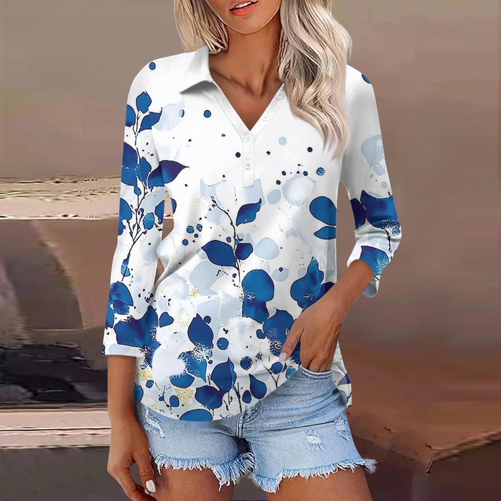 

Женская модная повседневная рубашка с отворотом и рукавом 3/4, женские топы на пуговицах L синий