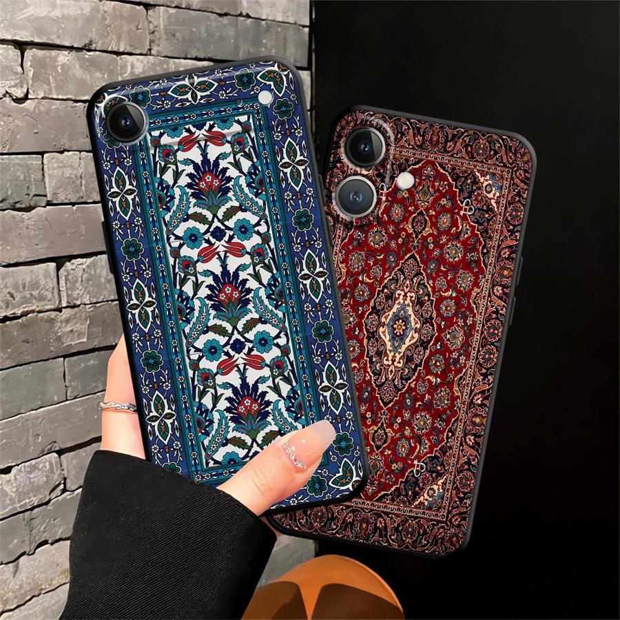 Case for iPhone 7 8 17Air 13 12 11 17 Pro Max XS Max XR 15 16 14 Plus Black Soft Phone Cover Retro Ethnic Totem Pattern