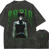 Maki Zenin TShirt Jujutsu Kaisen Anime Graphic Tee Vintage Washed Cotton Oversized Harajuku Streetwear Hip Hop Men Clothes