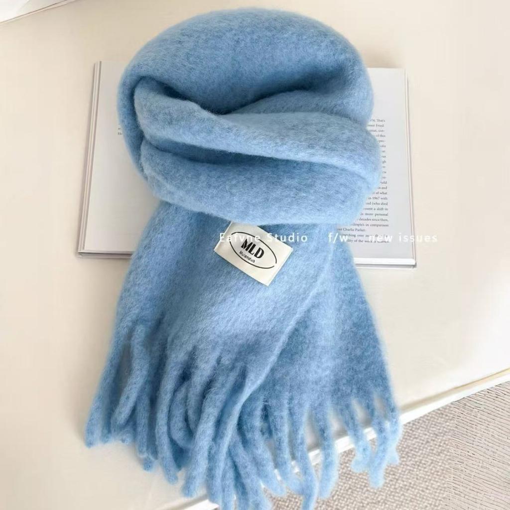 Iceland Blue Simple Wool Solid Color Scarf Women's Autumn and Winter Warm Mohair Shawl White Scarf