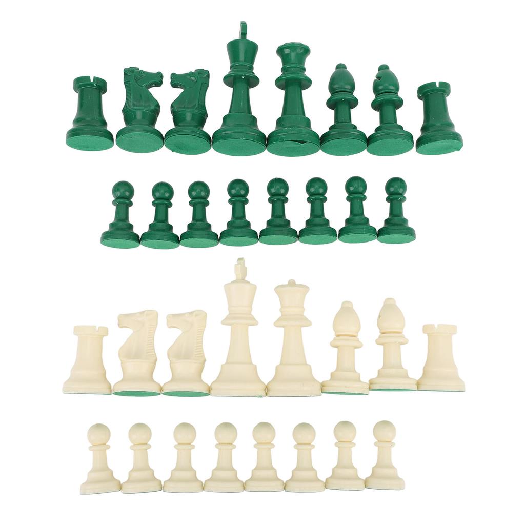 32PCS International Chess Pieces Green and White Chess Figures Felt Bottom Plastic Chess Figurine