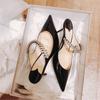 Fashion 2025 Rhinestone Patent Leather Bao Head Half Slippers New European French Wear High Heels Sandals Wedding White Sandals