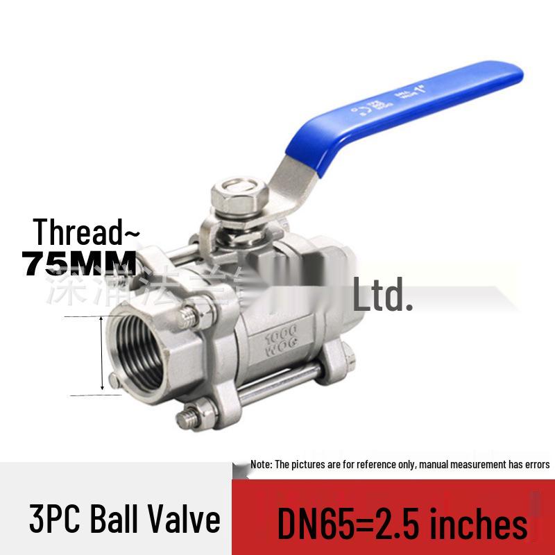 316 Stainless Steel 3-Piece Ball Valve, Internal Thread, Screw Port, 1-Inch, 2-Inch