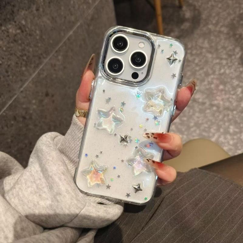 

Роскошный 3D Чехол для телефона со звездами, блестками и защитой от ударов для iPhone 17 16 15 14 13 12 11 Pro Max Plus, прозрачный бампер, чехол iPhone 14 Pro Max