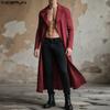 INCERUN Autumn Men Long Sleeve Striped Open Front Long Cardigan Coats Windbreaker