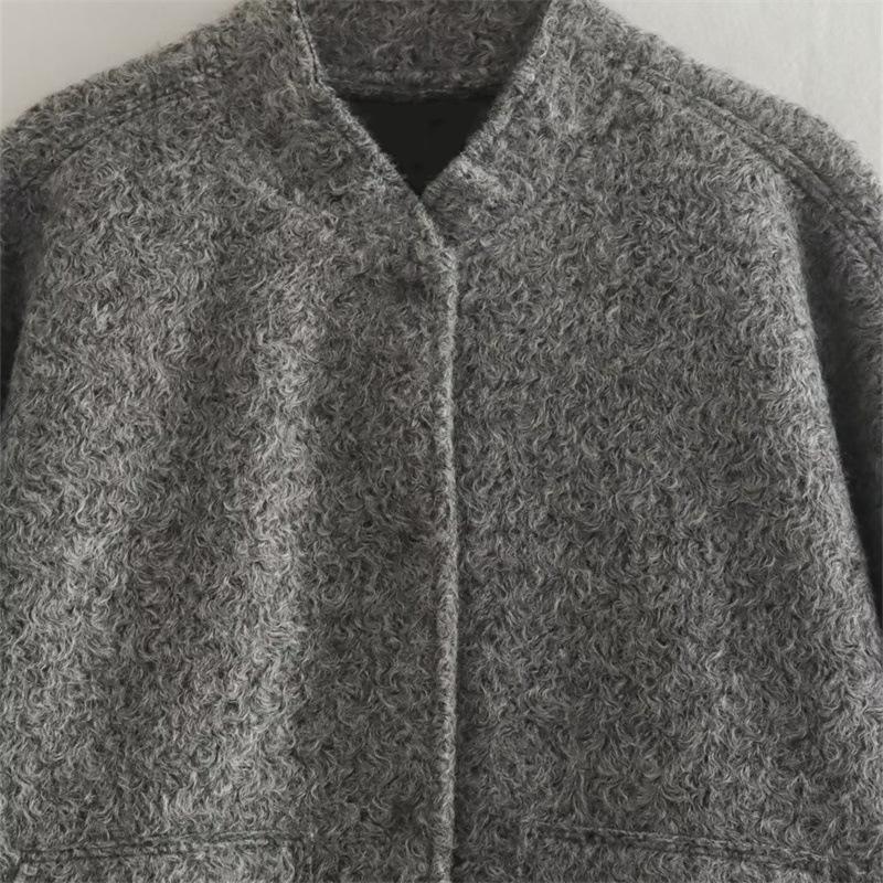 Jednobarevné ležérní kapesní kabát podzimní dámská temperamentní bunda