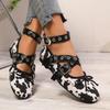 Fashion Luxury Designer Leopard Ballet Flats Women Fashion Metal Buckle Wide Strap Women Shoes Low Heel Mary Jane Shoe Zapatos De Mujer
