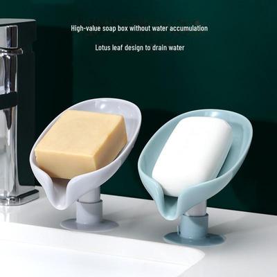 Leaf-Shaped Soap Dish with Suction Cup, No-Drip Design, Home Bathroom Accessory