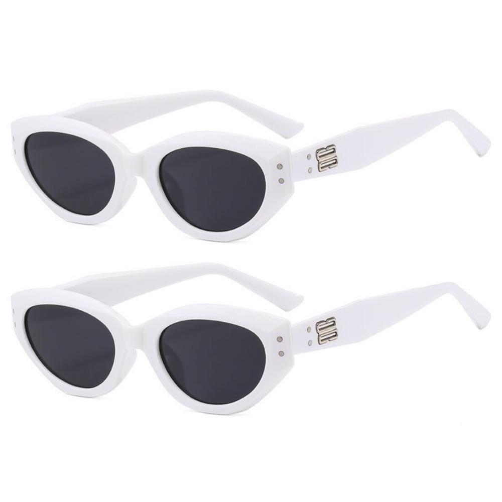 2 Pcs Korean Version Trendy Retro Cat Eye Sunglasses for Women Hip Hop Western Casual Simple Plain Outdoor  Glasses