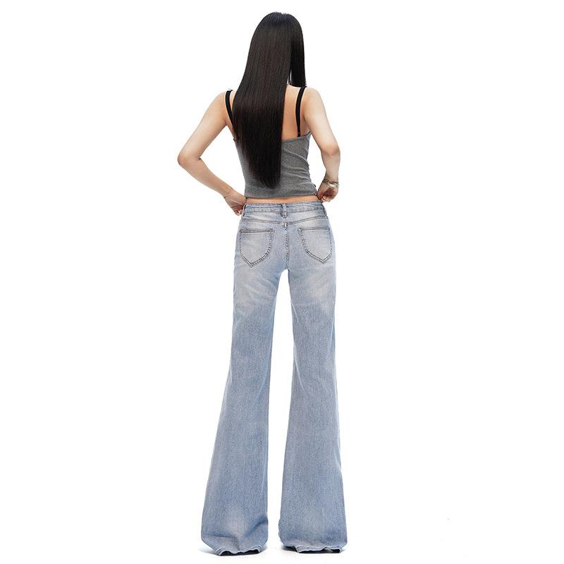 American retro elastic low-rise Spice Girl micro-flared pants versatile and thin floor-mopping jeans women