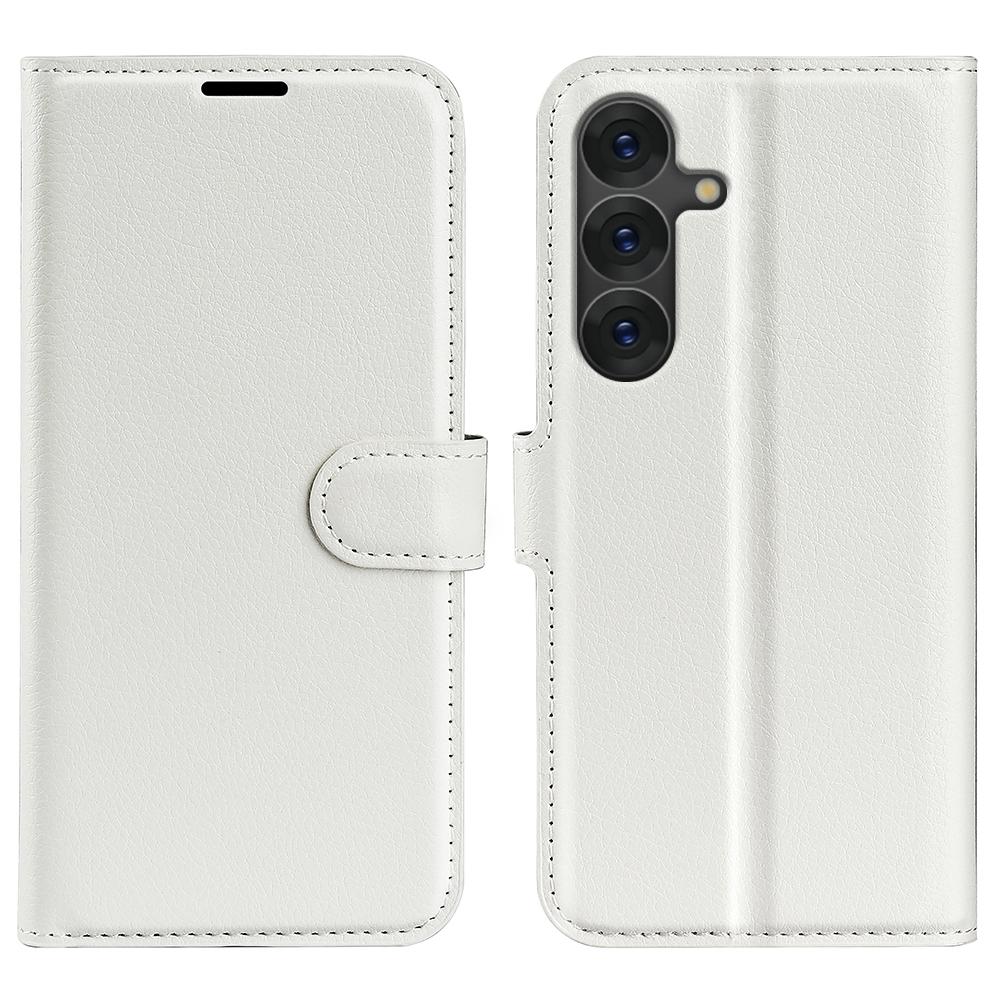 

For Samsung Galaxy S25 Case Litchi Texture Shockproof Leather Wallet Phone Cover White