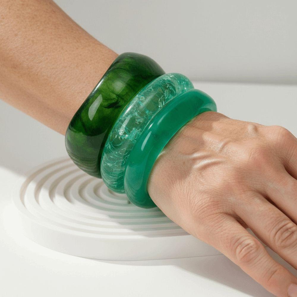 Gradient Acrylic Bracelets Translucent Chunky Cuffs Wrist Jewelry Resin Bangles Music Festival